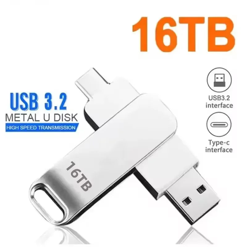 16TB 3.2 Flash Drives High Speed USB Transfer Metal Pendrive Memory Card Pendrive Flash Disk Memoria Waterproof Stick