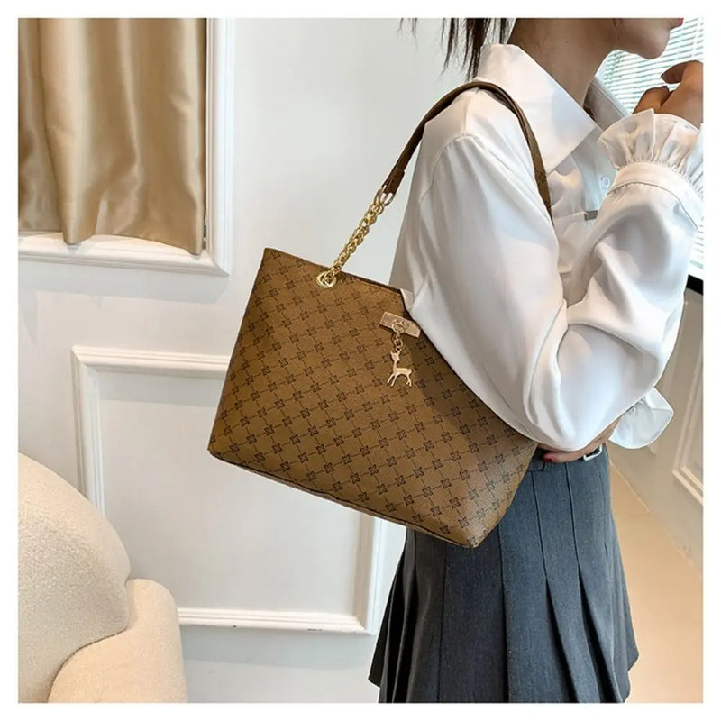 New PU Leather Shoulder Bags Large Capacity Printing Handbags Shopping Bag Women