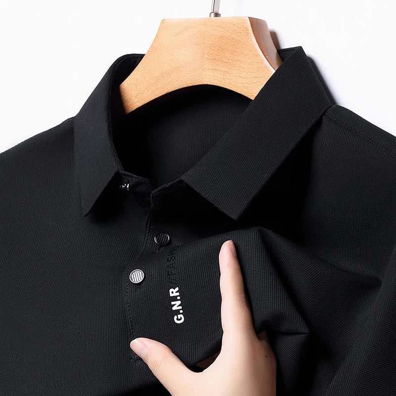 Men's Short Sleeve Solid Color Polo Shirt Breathable Comfortable Elastic Top New Arrivals Casual Business Style