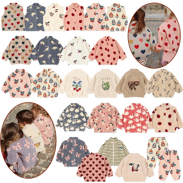 2025 Autumn KS Toddler Girls Lambswool Cats Jacket Boys Cartoon Cotton Fleece Outwear Coat Kid Winter Clothes Child Beetle Coats