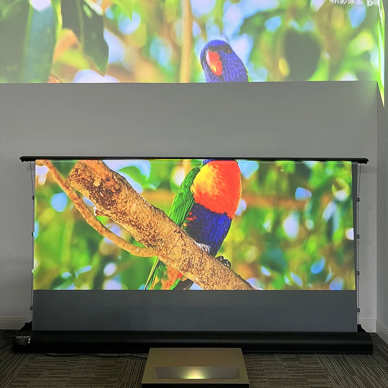 2025 Hot 150 Max Electric Tab Tension Floor Rising ALR Projector Screen Ambient Light Rejecting Motorized for UST Laser TV 3D 8K