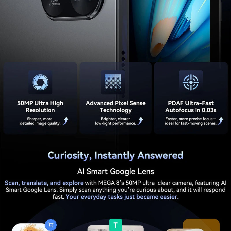 Blackview MEGA 8 Tablet 13 inch FHD+ Display 11000mAh 256GB 512GB AI Android 15 50Mp Camera 4 BOX Speakers 4G Pad PC