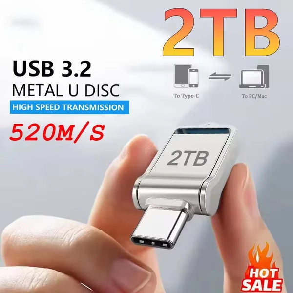 2TB USB 3.2 Flash Drive High Speed Type-C Interface Dual-Use Flash Memory 512GB 1TB Stick For Phone Windows 11 Computer