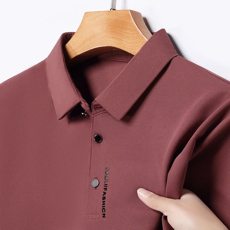 Men's Short Sleeve Solid Color Polo Shirt Breathable Comfortable Elastic Top New Arrivals Casual Business Style