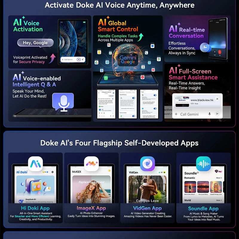 Blackview MEGA 8 Tablet 13 inch FHD+ Display 11000mAh 256GB 512GB AI Android 15 50Mp Camera 4 BOX Speakers 4G Pad PC