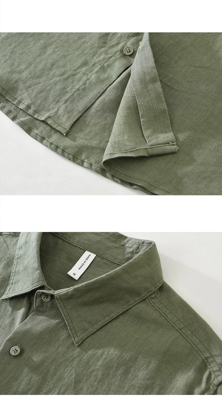 7627 100% Linen White Shirt for Men Spring Summer Fashion Solid Color Long Sleeve Simple Basic Business Casual Lapel Blouse Tops