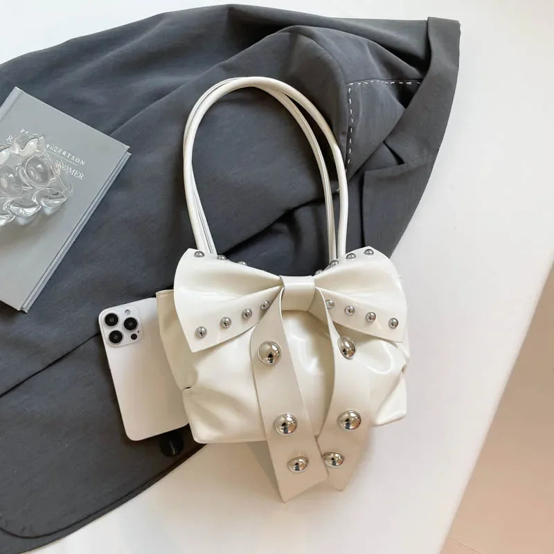 Trendy Bow Shoulder Bag Handbag Casual Underarm Bag Daily Commuting Bags PU Leather Lady Banquet Bag Business Women's Bags