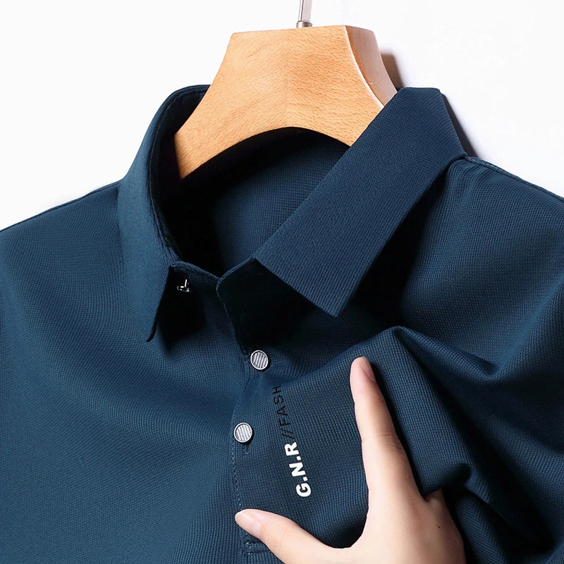 Men's Short Sleeve Solid Color Polo Shirt Breathable Comfortable Elastic Top New Arrivals Casual Business Style