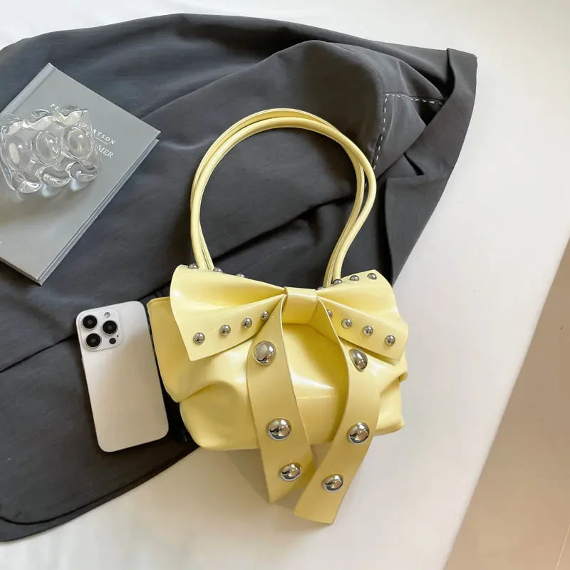Trendy Bow Shoulder Bag Handbag Casual Underarm Bag Daily Commuting Bags PU Leather Lady Banquet Bag Business Women's Bags