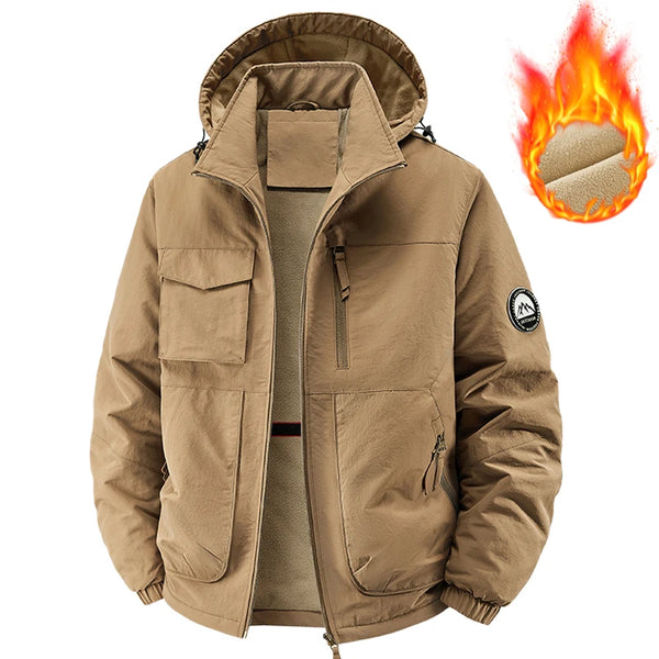 Men Parka Thick New Warm Hooded Coat Cotton-padded Fleece Jacket Casual Quilted Waterproof Jacket Autumn Winter Outwear Clothing