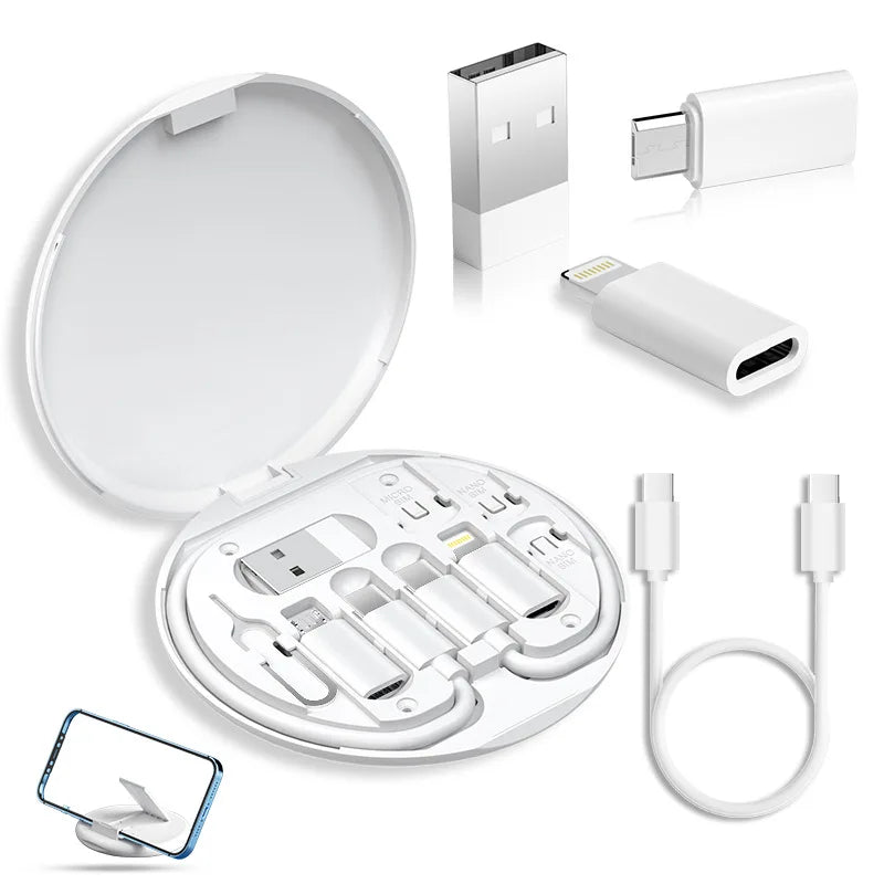 Portable Multi-functional Data Cable Storage Box, 60W Fast Charging Mobile Phone Holder, Charging Cable Set, Multi Head Adapter
