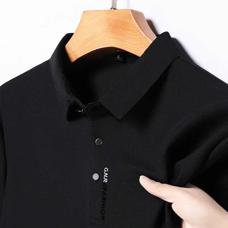 Men's Short Sleeve Solid Color Polo Shirt Breathable Comfortable Elastic Top New Arrivals Casual Business Style