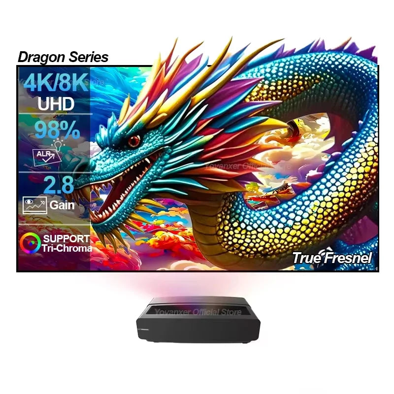 NEW Dragon Series Fresnel 5.0 Pro ALR Fixed Frame Projection Screen Ambient Light Rejecting for Ultra Short Throw UST Projectors