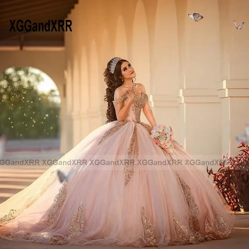 Customized Pink Quinceanera Dresses 2026 Ball Gown Rose Gold Lace Applique Princess Sweet 16 Dress Birthday Party Vestido De 15