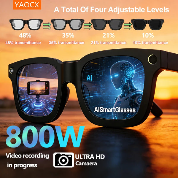 Smart Adjustable Color AI Glasses 800W Video Shooting 32G Memory Bluetooth Call Music Function for Video Shooting And Photograph