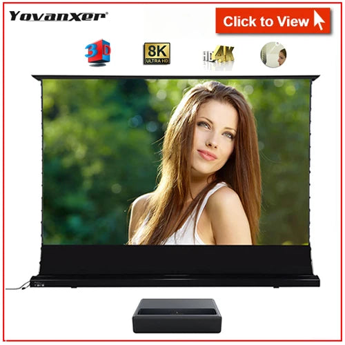 2025 Hot 150 Max Electric Tab Tension Floor Rising ALR Projector Screen Ambient Light Rejecting Motorized for UST Laser TV 3D 8K