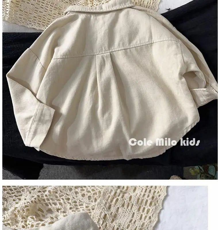 Korean boys' shirt long sleeved spring and autumn 2024 new girls' shirt baby top children's cardigan outdoor wear