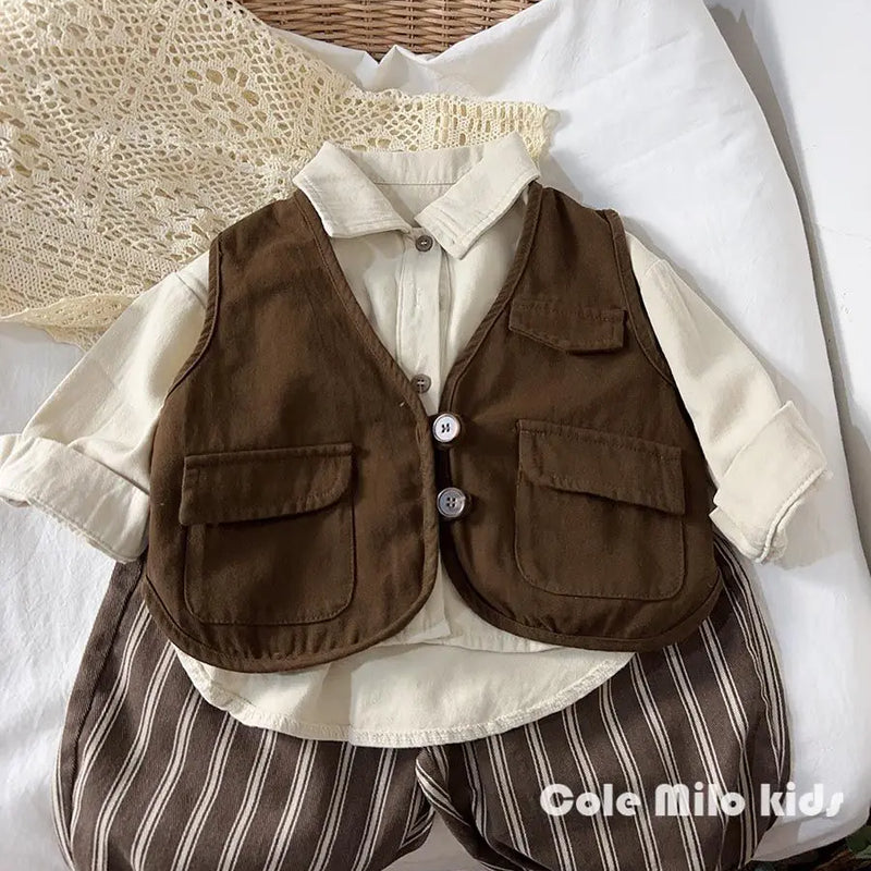 Korean boys' shirt long sleeved spring and autumn 2024 new girls' shirt baby top children's cardigan outdoor wear