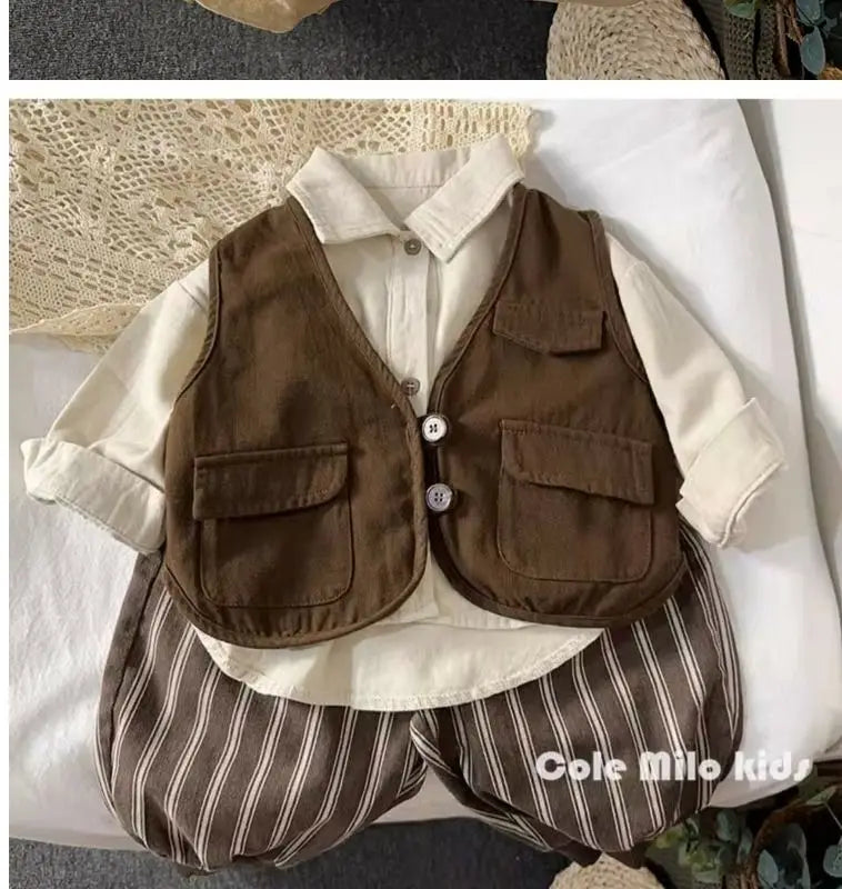 Korean boys' shirt long sleeved spring and autumn 2024 new girls' shirt baby top children's cardigan outdoor wear