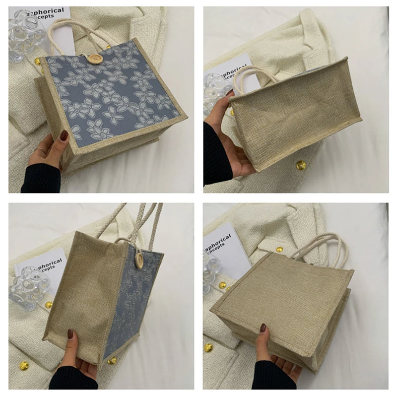 Linen Bags Handbag For Women Shopper Tote Bag Fashion Designer Bag Convenient Large-capacity For Travel Grocery Bag Organizer