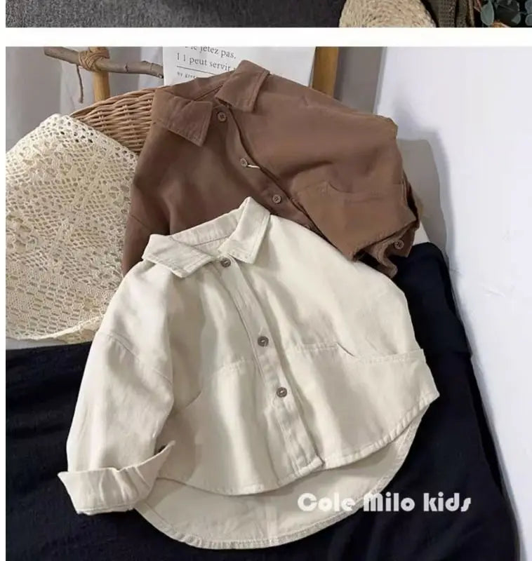 Korean boys' shirt long sleeved spring and autumn 2024 new girls' shirt baby top children's cardigan outdoor wear