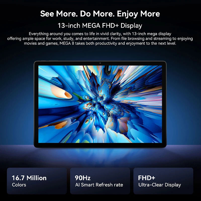 Blackview MEGA 8 Tablet 13 inch FHD+ Display 11000mAh 256GB 512GB AI Android 15 50Mp Camera 4 BOX Speakers 4G Pad PC