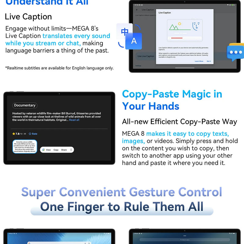 Blackview MEGA 8 Tablet 13 inch FHD+ Display 11000mAh 256GB 512GB AI Android 15 50Mp Camera 4 BOX Speakers 4G Pad PC