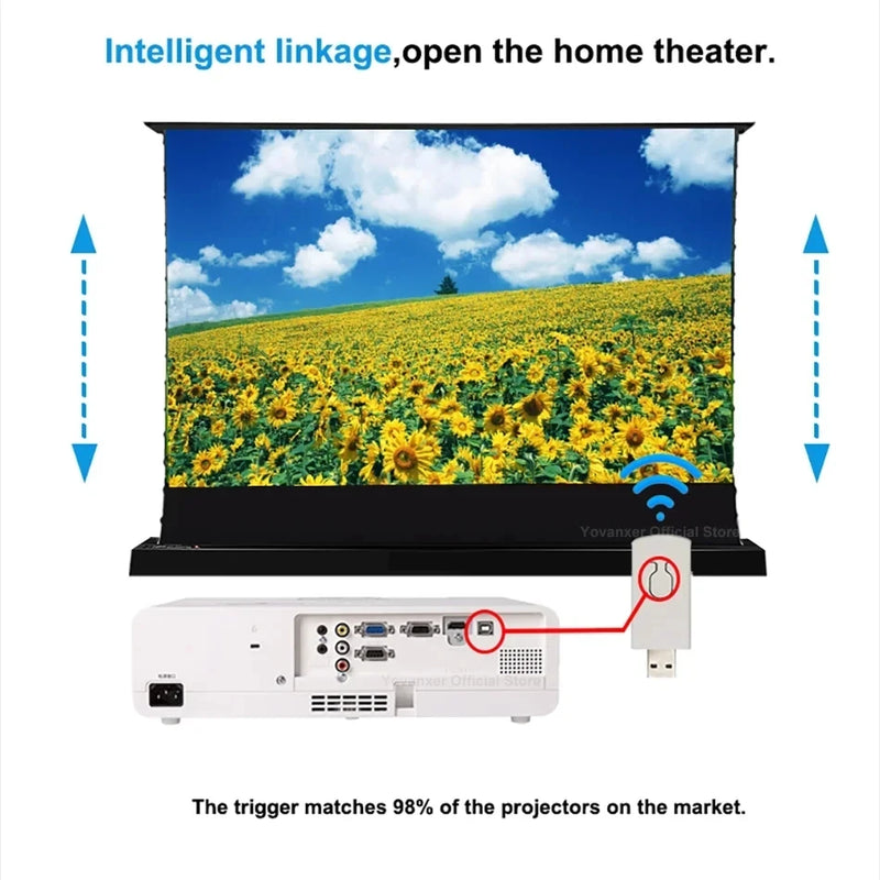 2025 Hot 150 Max Electric Tab Tension Floor Rising ALR Projector Screen Ambient Light Rejecting Motorized for UST Laser TV 3D 8K