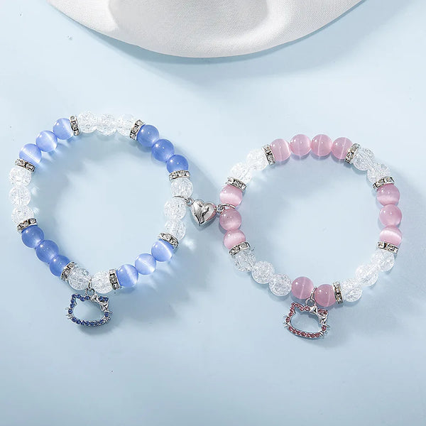 Cartoon Cat Spider Kitty Bracelets Matching Heart Magnetic Attract Charm Friendship Bracelets Gift for Couples Halloween Jewelry