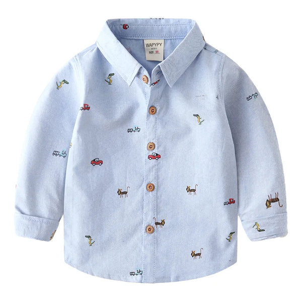 2025 Spring Autumn Boys Long Sleeves Shirt 2-6Years Baby Oxford Spinning Shirt Children Turn-down Collar Full Print Cotton Top