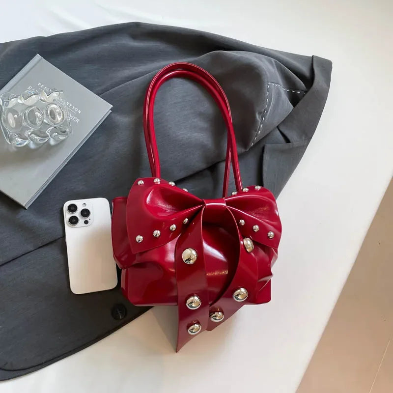 Trendy Bow Shoulder Bag Handbag Casual Underarm Bag Daily Commuting Bags PU Leather Lady Banquet Bag Business Women's Bags