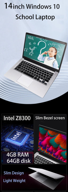 2024 Cheap 14 Inch Ultra Thin Students Laptop Quad Core Windows 10 Notebook Laptops  WiFi Bluetooth for Russian & Korea