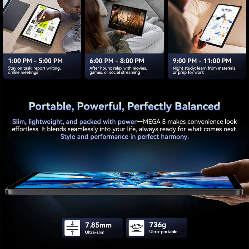 Blackview MEGA 8 Tablet 13 inch FHD+ Display 11000mAh 256GB 512GB AI Android 15 50Mp Camera 4 BOX Speakers 4G Pad PC