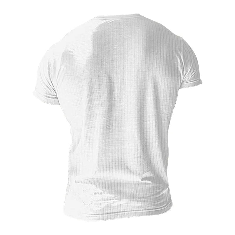 New Mens T-shirt Henley Shirt Slim Fit Round Neck Solid Color Casual Summer Short Sleeved T-shirt for Men