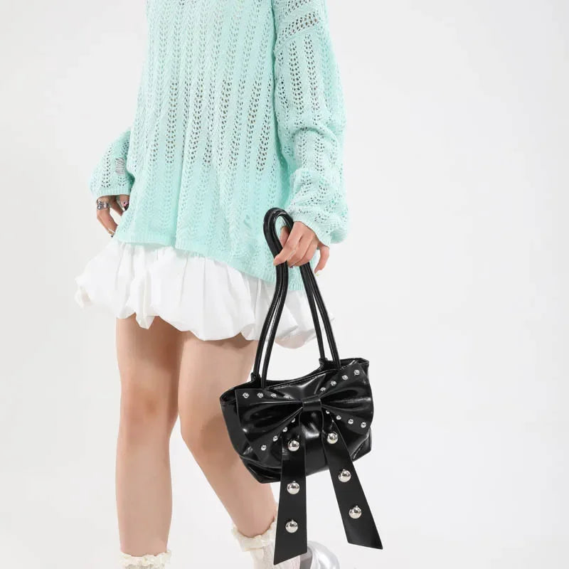 Trendy Bow Shoulder Bag Handbag Casual Underarm Bag Daily Commuting Bags PU Leather Lady Banquet Bag Business Women's Bags