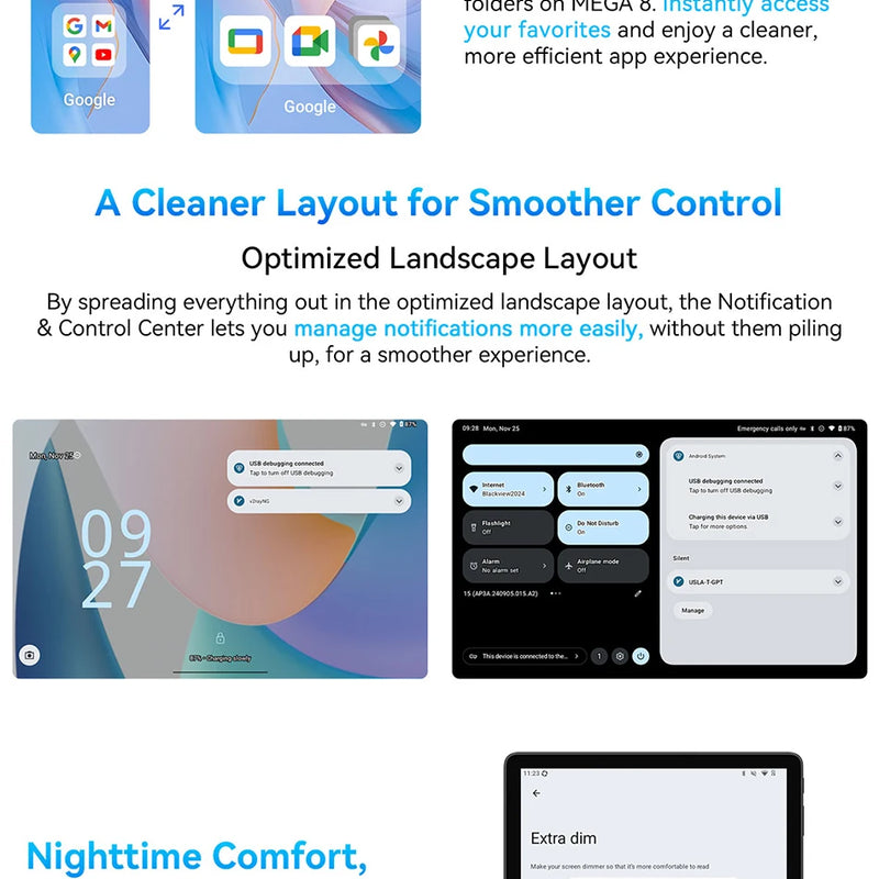 Blackview MEGA 8 Tablet 13 inch FHD+ Display 11000mAh 256GB 512GB AI Android 15 50Mp Camera 4 BOX Speakers 4G Pad PC