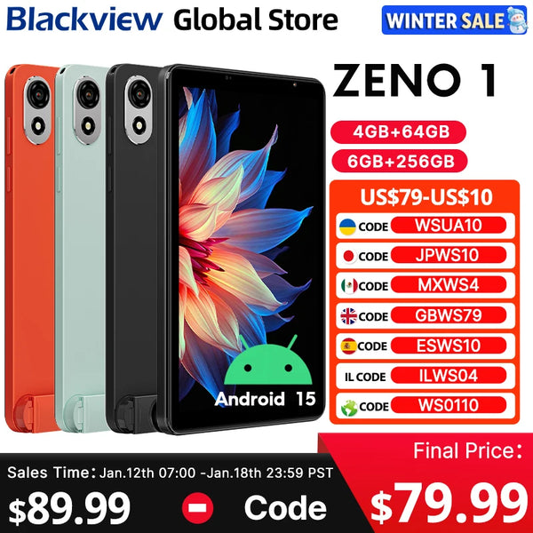 New Blackview ZENO 1 Tablet 8-inch Display 4G LTE Android 15 Widevine L1 Octa-core 64GB 256GB 6000mAh Doke AI Small size Pad PC