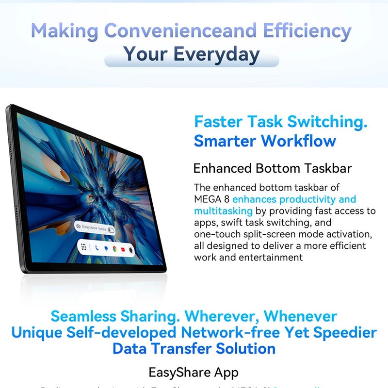 Blackview MEGA 8 Tablet 13 inch FHD+ Display 11000mAh 256GB 512GB AI Android 15 50Mp Camera 4 BOX Speakers 4G Pad PC