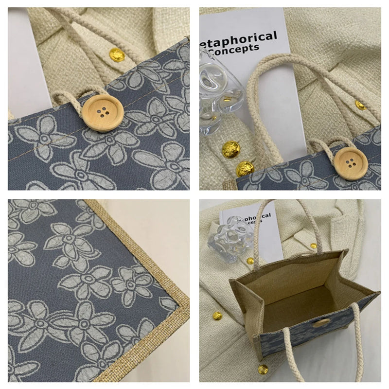 Linen Bags Handbag For Women Shopper Tote Bag Fashion Designer Bag Convenient Large-capacity For Travel Grocery Bag Organizer