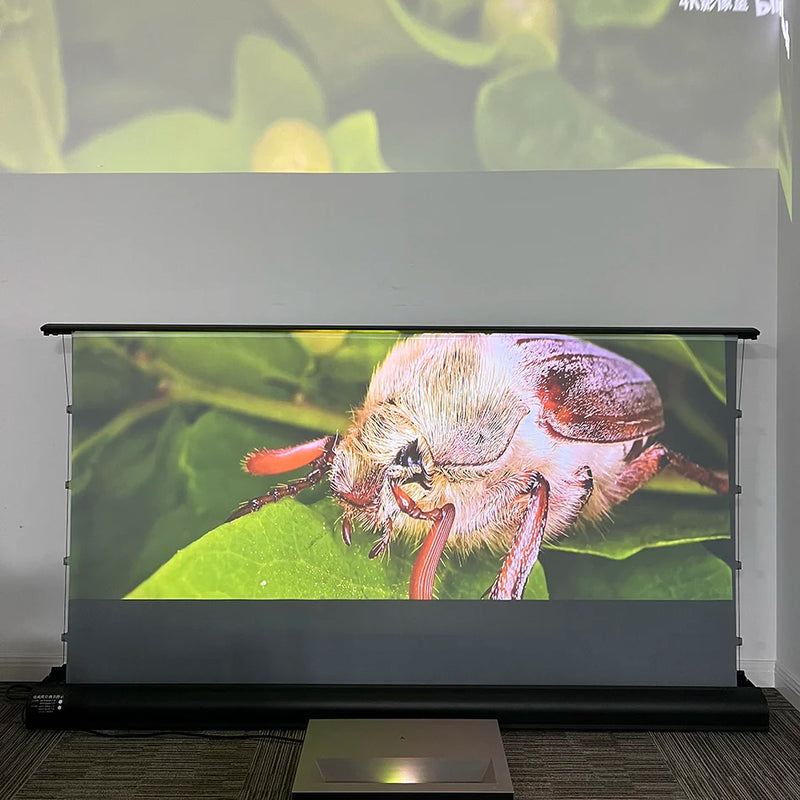 2025 Hot 150 Max Electric Tab Tension Floor Rising ALR Projector Screen Ambient Light Rejecting Motorized for UST Laser TV 3D 8K
