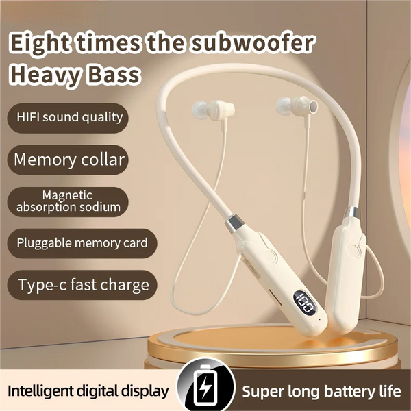 BT-12 Wireless Bluetooth Earphones Sports Headphones Card Insertion Digital Display Noise Cancelling Headset HiFi Music Earbuds