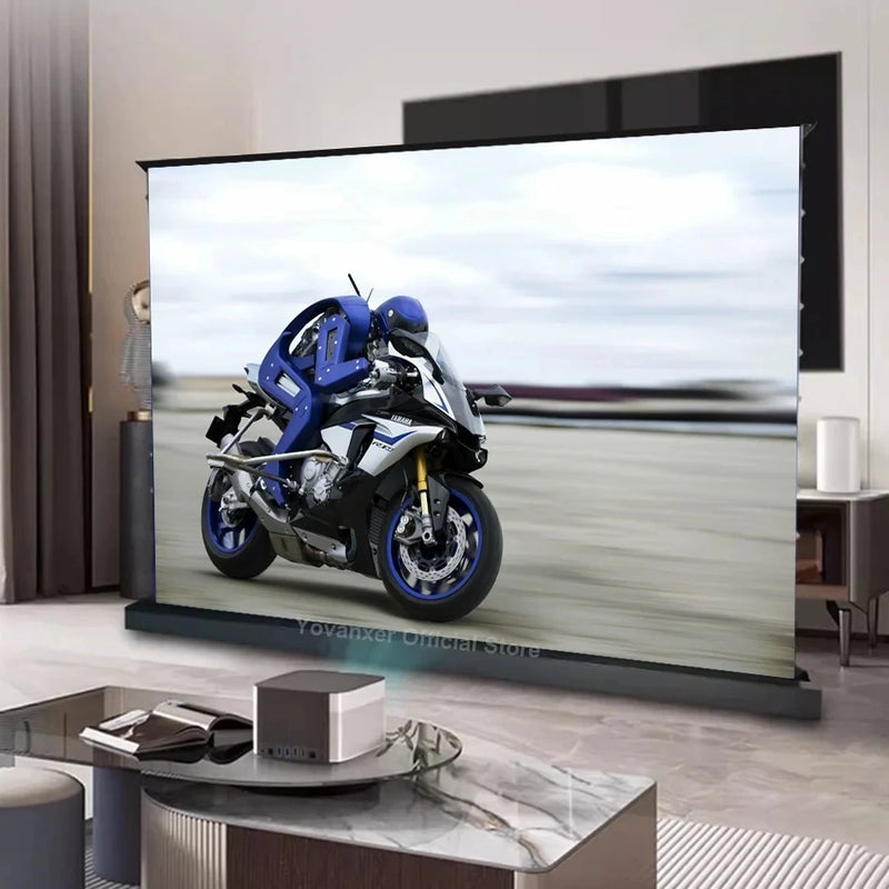 2025 Hot 150 Max Electric Tab Tension Floor Rising ALR Projector Screen Ambient Light Rejecting Motorized for UST Laser TV 3D 8K