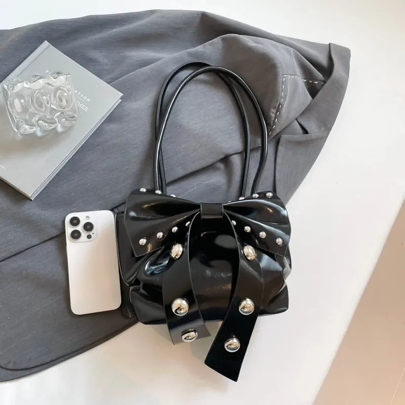 Trendy Bow Shoulder Bag Handbag Casual Underarm Bag Daily Commuting Bags PU Leather Lady Banquet Bag Business Women's Bags