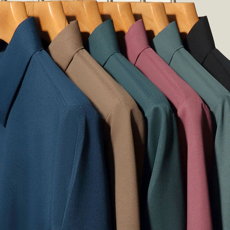 Men's Short Sleeve Solid Color Polo Shirt Breathable Comfortable Elastic Top New Arrivals Casual Business Style