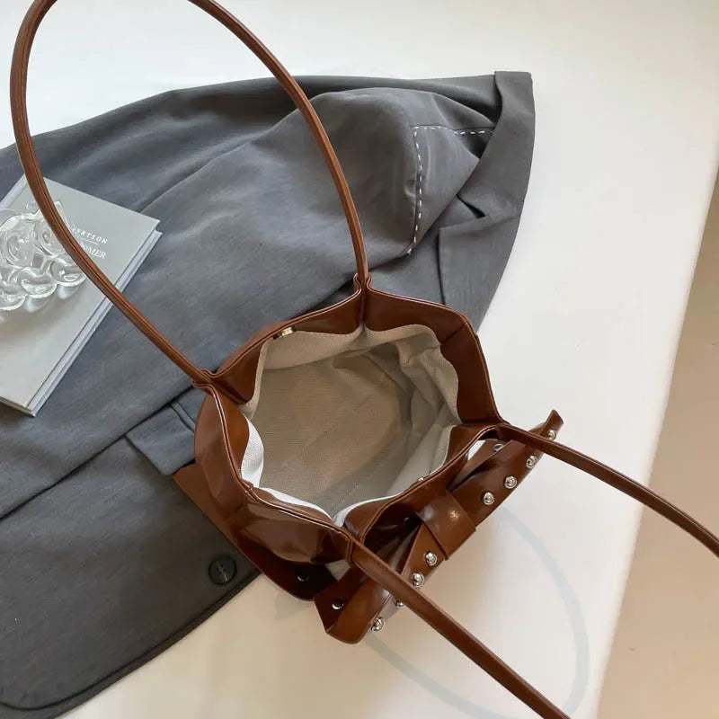 Trendy Bow Shoulder Bag Handbag Casual Underarm Bag Daily Commuting Bags PU Leather Lady Banquet Bag Business Women's Bags