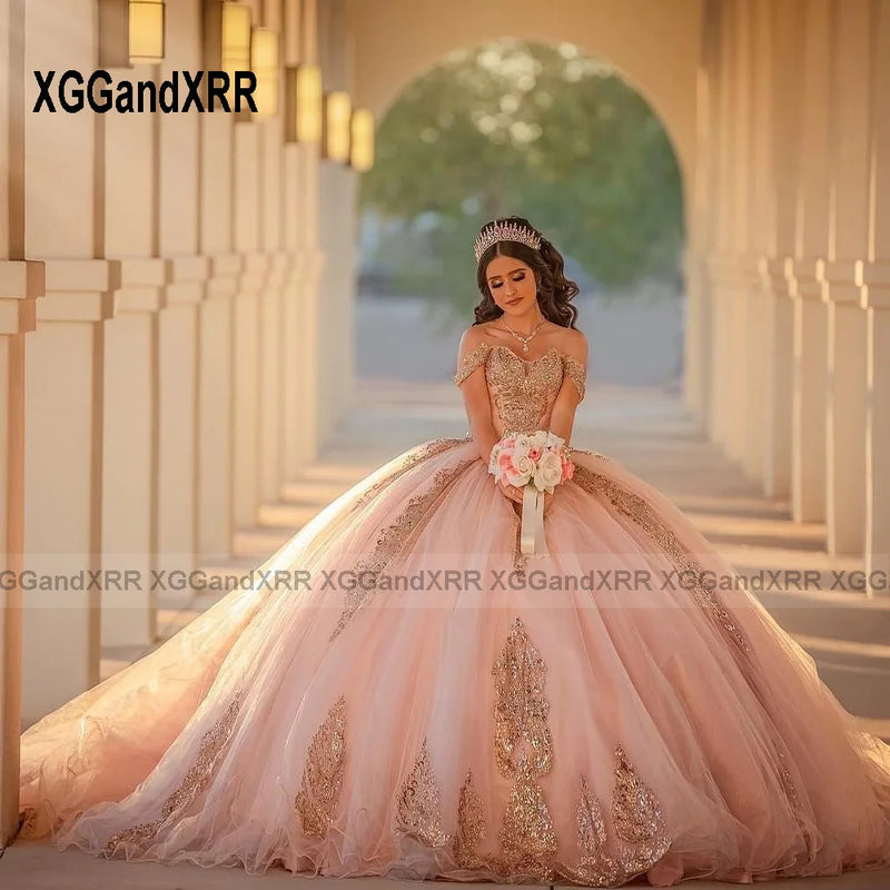 Customized Pink Quinceanera Dresses 2026 Ball Gown Rose Gold Lace Applique Princess Sweet 16 Dress Birthday Party Vestido De 15