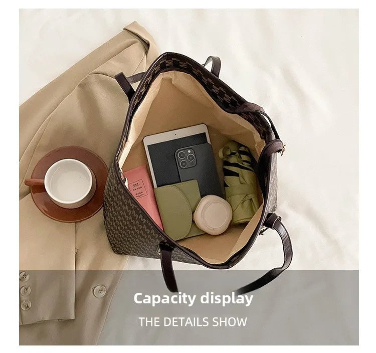 Large Capacity Commuting Tote Bags Fashionable Printed Pu Leather Handbag for Women College Students Class Handbags Shoulder Bag