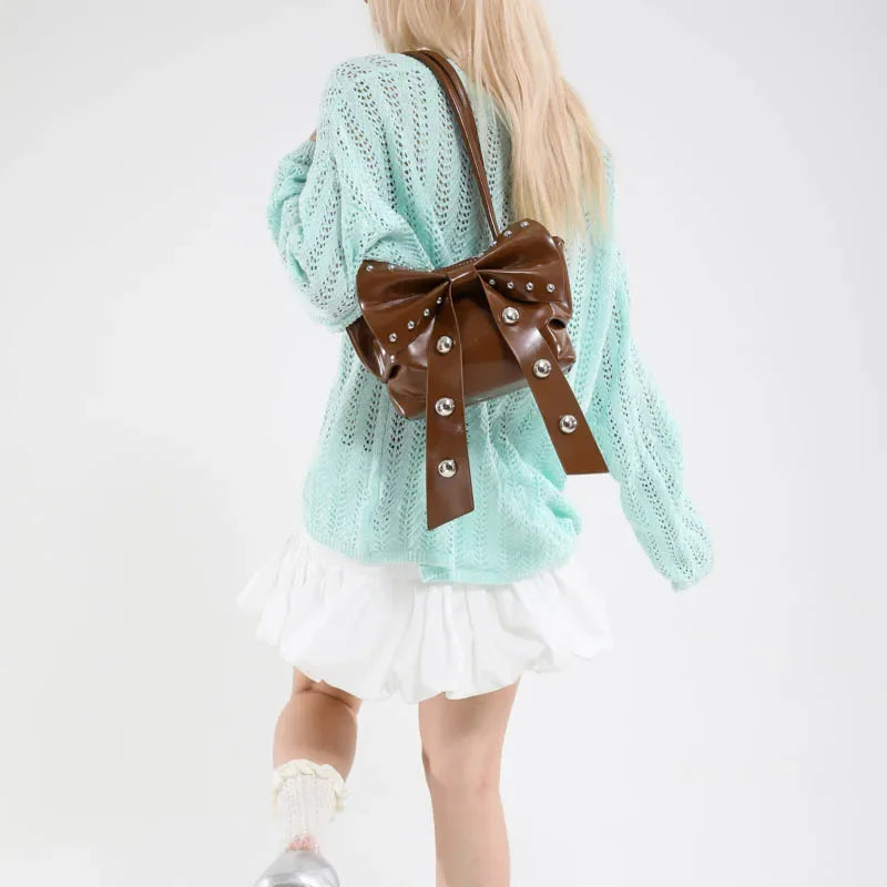 Trendy Bow Shoulder Bag Handbag Casual Underarm Bag Daily Commuting Bags PU Leather Lady Banquet Bag Business Women's Bags