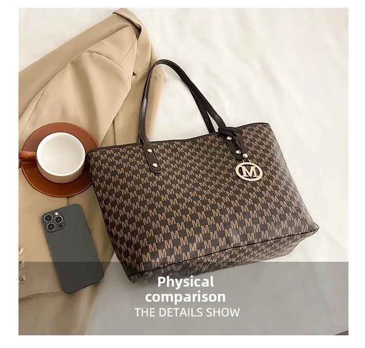 Large Capacity Commuting Tote Bags Fashionable Printed Pu Leather Handbag for Women College Students Class Handbags Shoulder Bag