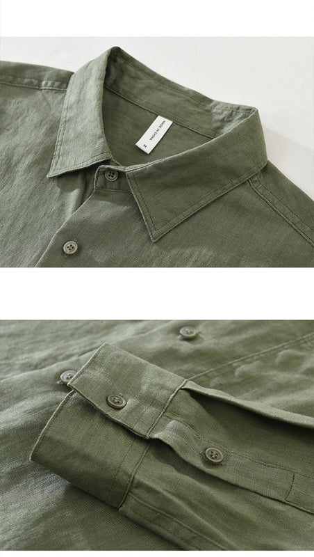 7627 100% Linen White Shirt for Men Spring Summer Fashion Solid Color Long Sleeve Simple Basic Business Casual Lapel Blouse Tops